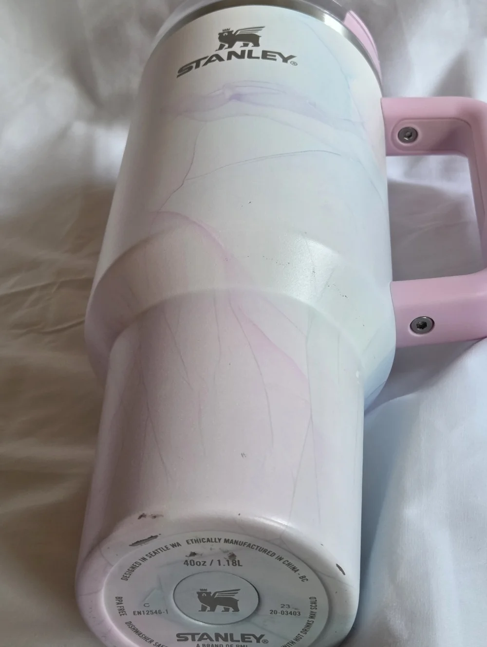 Stanley 40oz. Pink Marble Insulated Travel Mug with Handle and Straw - Picture 3 of 16